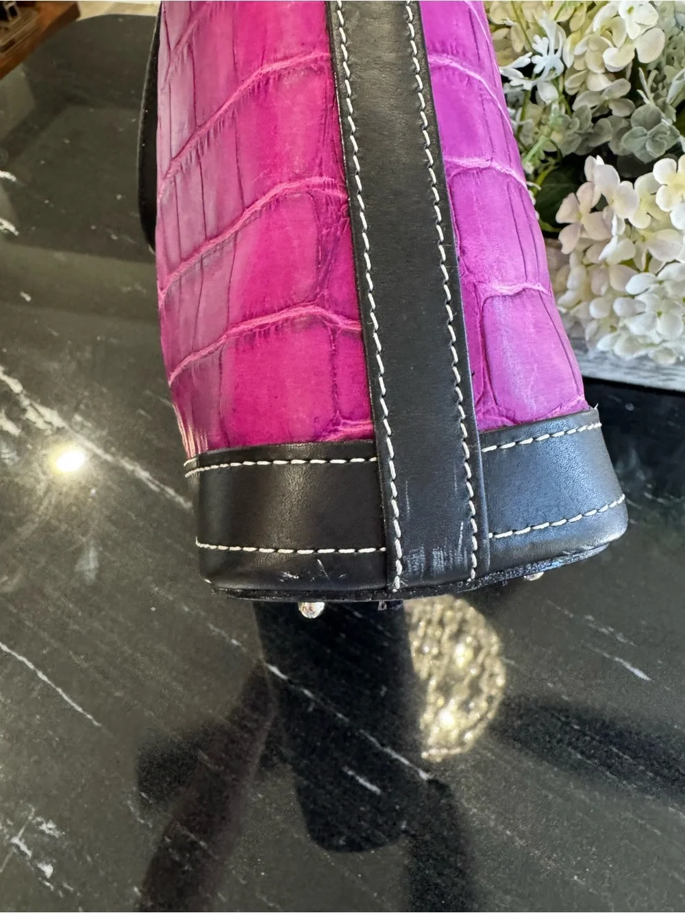 🐊💜Dooney & Bourke Croco Embossed Leather Hobo Shoulder Bag Purple Orchid Black - Picture 9 of 14